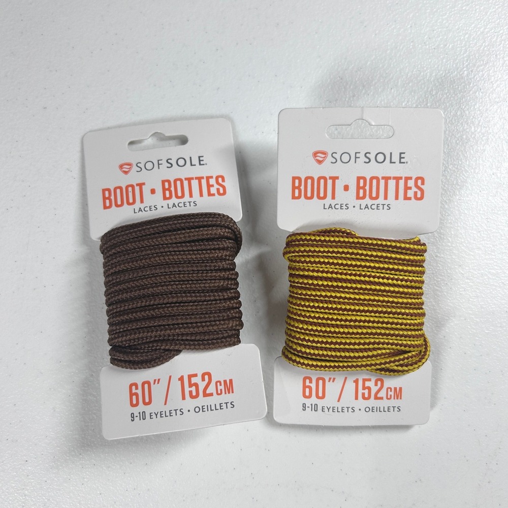Sof Sole Boot Laces 60 Inch 152cm 9-10 Eyelets‎ Brown & Gold Yellow Brown NEW